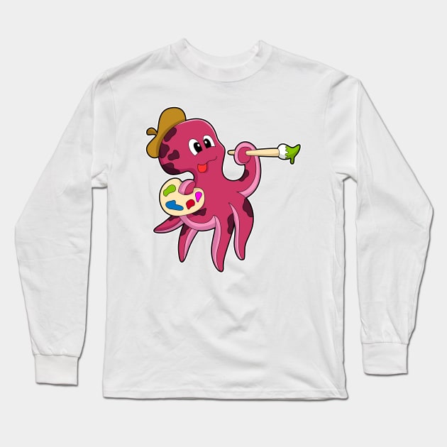 Octopus at Painting with Brush & Colour Long Sleeve T-Shirt by Markus Schnabel